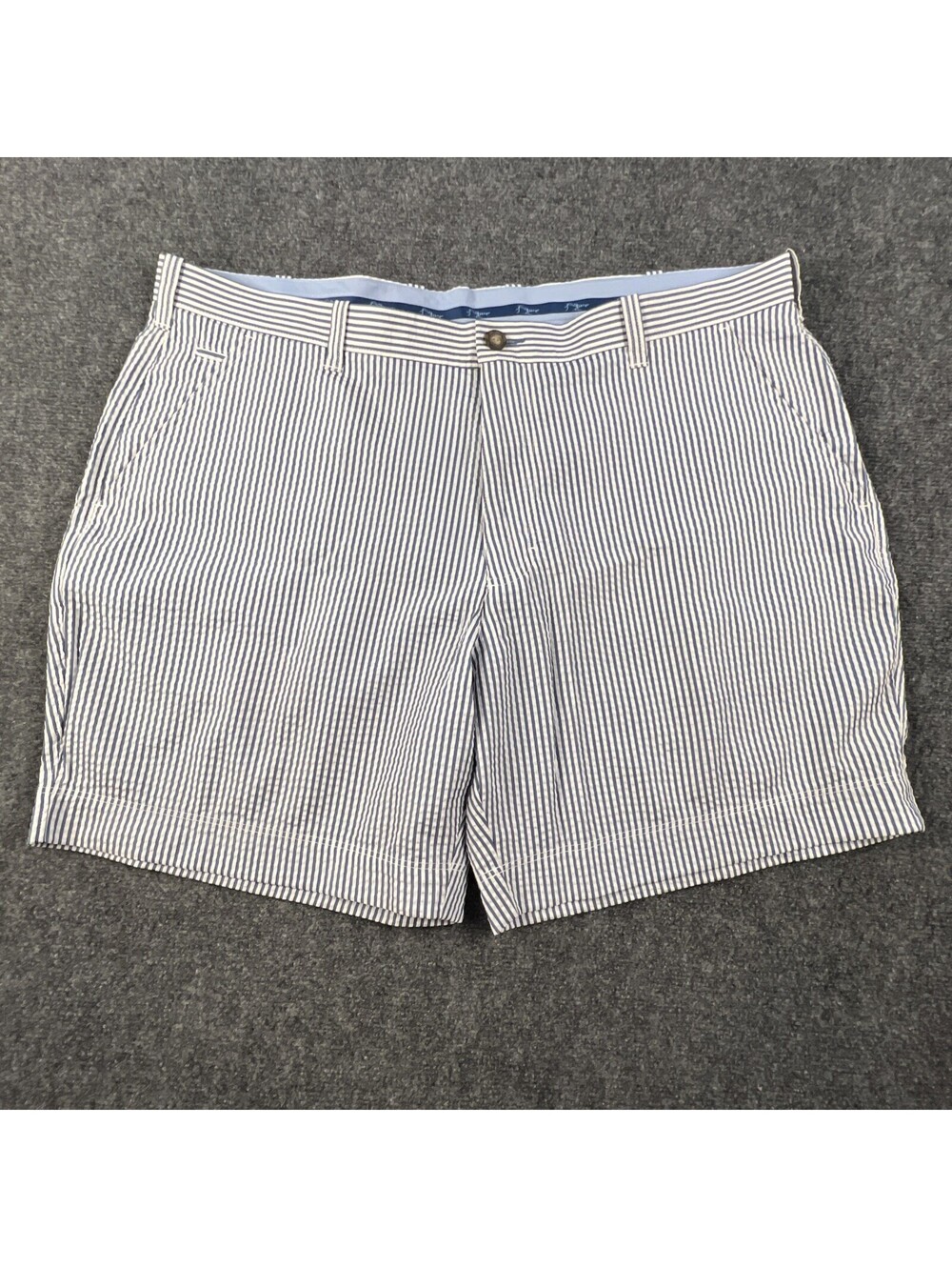 True Flies Gasparilla Seersucker Shorts Mens 42 Blue White Striped Coastal 7.5”